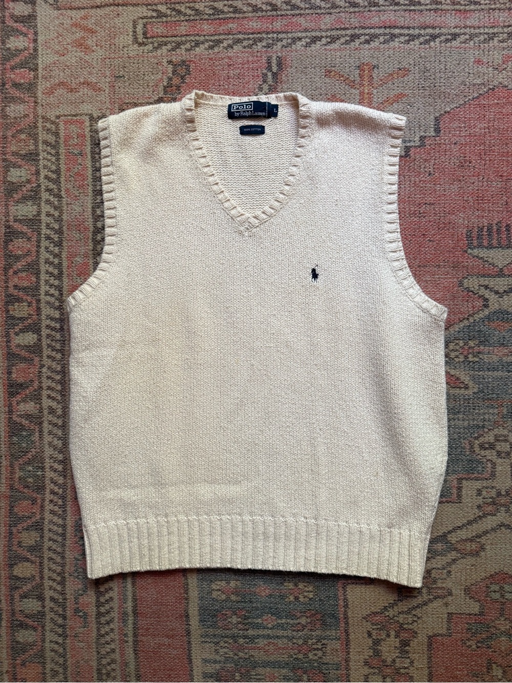 Vintage Polo Ralph Lauren Cream Cotton Sweater Vest